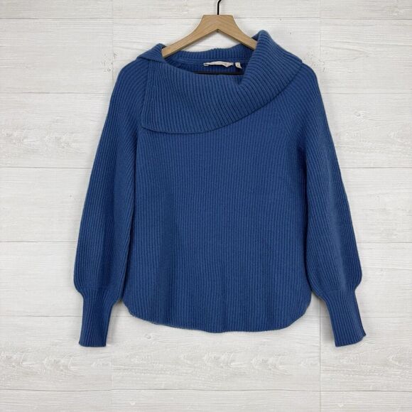 Soft Surroundings 100% Cashmere Sweater Size S Blue Cowl Neck Balloon Sleeves - Picture 1 of 13